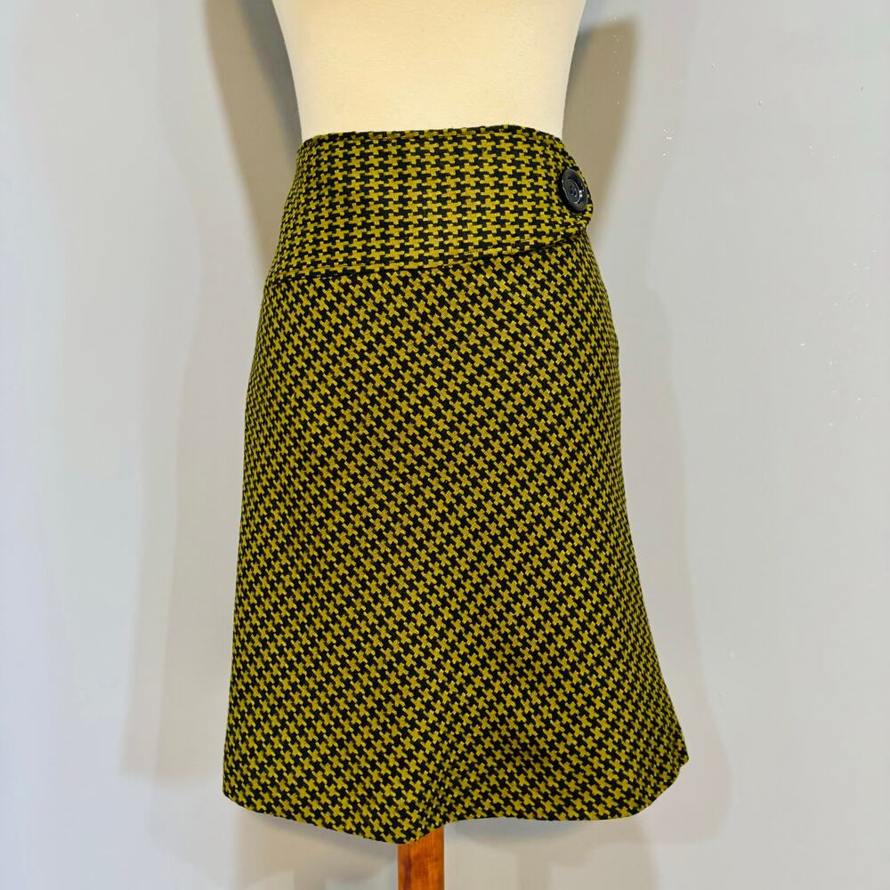 Y2K Houndstooth Mini Skirt Asymmetrical Waist Dark Academia Green Black, Size 10